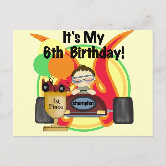 レースカー第6誕生日Tシャツとギフト ポストカード (正面)