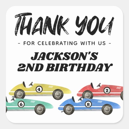レースカー誕生日ありがとう スクエアシール (正面)