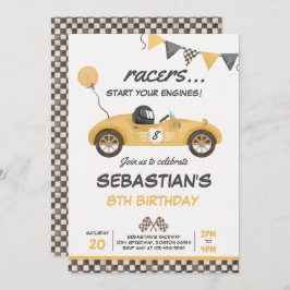 レースカー誕生日イエローヴィンテージレース誕生日 招待状