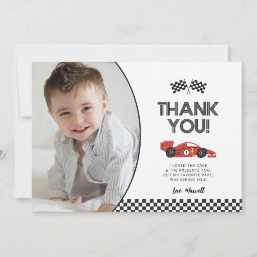 レースカー誕生日サンキューカード(写真あり) サンキューカード (正面)