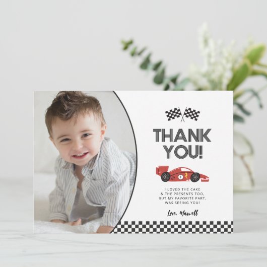 レースカー誕生日サンキューカード(写真あり) サンキューカード (スタンド正面)