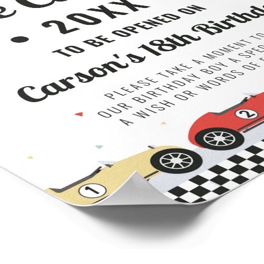 レースカー誕生日タイムカプセル標識 ポスター (角)