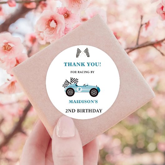 レースカー誕生日パーティクラシックーラウンドステッカー ラウンドシール