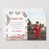 レースカー誕生日パーティフォトサンキューカード 招待状 (正面)