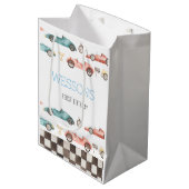 レースカー誕生日パーティーの好意バッグ ミディアムペーパーバッグ (正面アングル)