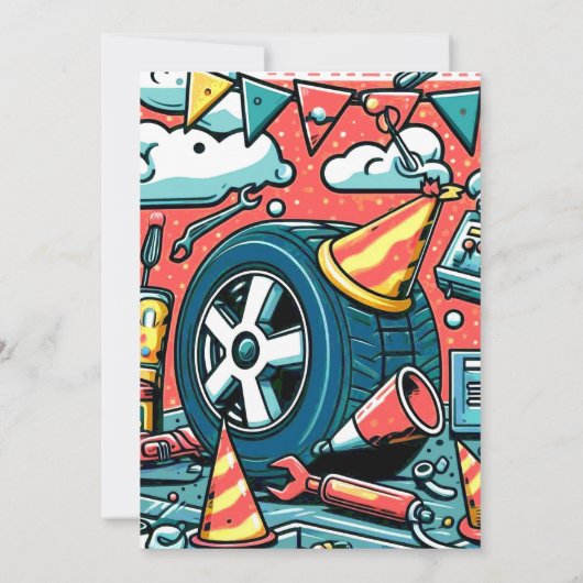 レースカー誕生日パーティーの招待状 招待状 (裏面)