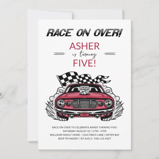 レースカー誕生日パーティーの招待状 招待状 (正面)