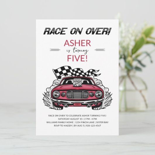 レースカー誕生日パーティーの招待状 招待状 (スタンド正面)