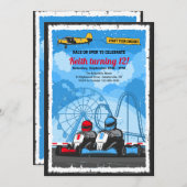 レースカー誕生日パーティーの招待状 招待状 (正面/裏面)