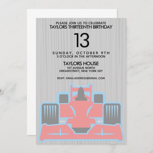 レースカー誕生日パーティーの招待状 招待状 (正面/裏面)