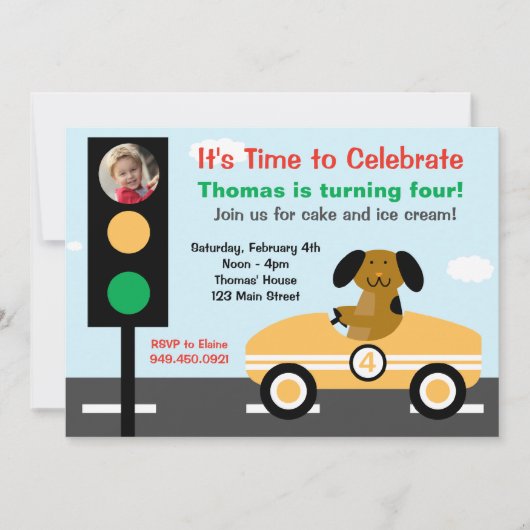レースカー誕生日パーティーの招待 招待状 (正面)
