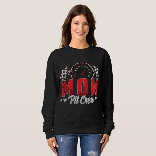 レースカー誕生日パーティーレースファミリーママピットクルー スウェットシャツ (正面フル)