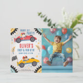 レースカー誕生日パーティー,キッズレーステーマ 招待状 (スタンド正面)