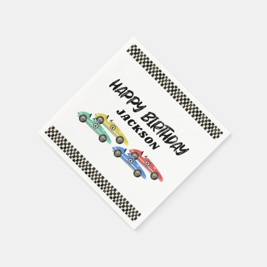 レースカー誕生日パーティー スタンダードカクテルナプキン (角)