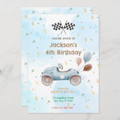 レースカー誕生日パーティー 招待状 (正面/裏面)