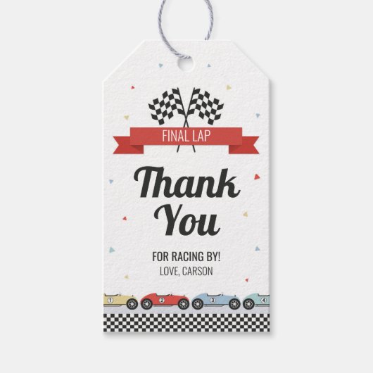 レースカー誕生日メッセージカード ギフトタグ (正面)