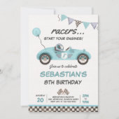 レースカー誕生日レッドレーシングトラック誕生日パーティー 招待状 (正面)