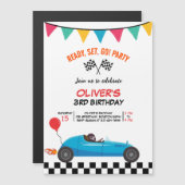 レースカー誕生日招待状キッドボーイ磁気カード (正面/裏面)