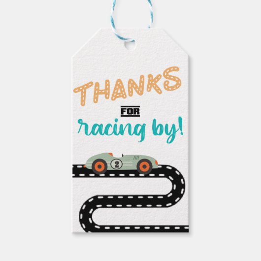 レースカー誕生日招待状セカンド誕生日アン ギフトタグ (正面)