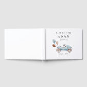 レースカー誕生日招待状、ファーストワン誕生日 ゲストブック (全面)