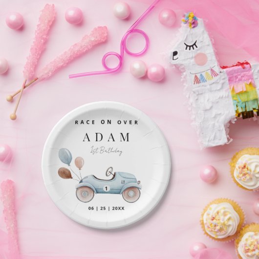 レースカー誕生日招待状、ファーストワン誕生日 ペーパープレート (パーティー)