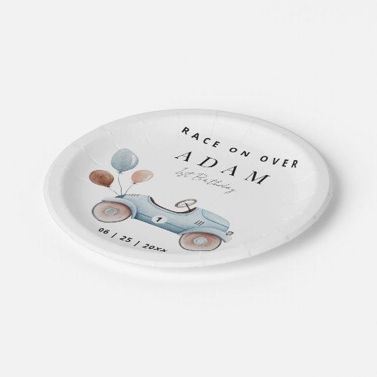 レースカー誕生日招待状、ファーストワン誕生日 ペーパープレート (アングル)