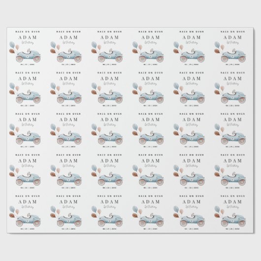 レースカー誕生日招待状、ファーストワン誕生日 ラッピングペーパー (フラット)