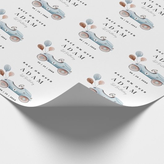 レースカー誕生日招待状、ファーストワン誕生日 ラッピングペーパー (角)