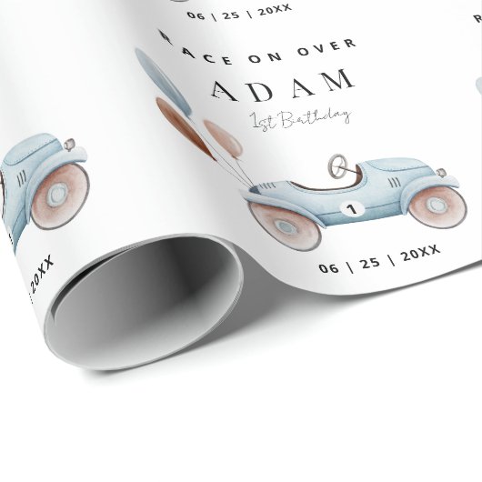 レースカー誕生日招待状、ファーストワン誕生日 ラッピングペーパー (ロールコーナー)