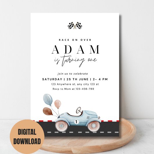 レースカー誕生日招待状、ファーストワン誕生日 招待状