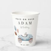 レースカー誕生日招待状、ファーストワン誕生日 紙コップ (正面)