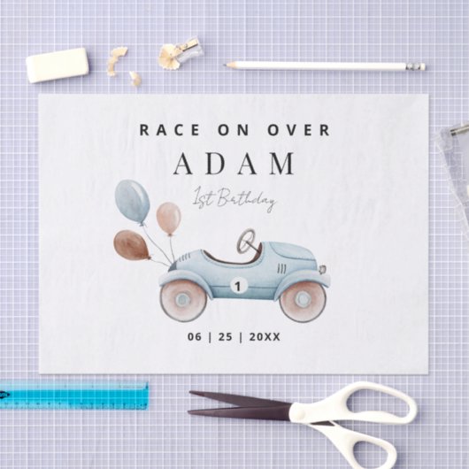 レースカー誕生日招待状、ファーストワン誕生日 薄葉紙 (クラフト)