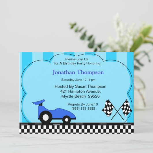 レースカー誕生日招待状 招待状 (スタンド正面)