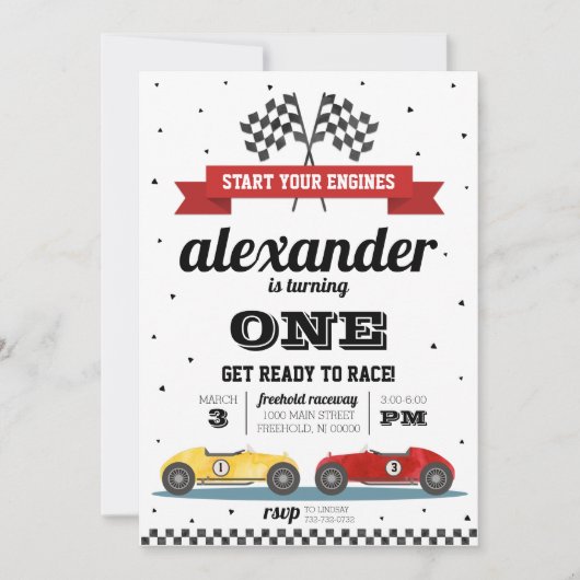 レースカー誕生日招待状 招待状 (正面)