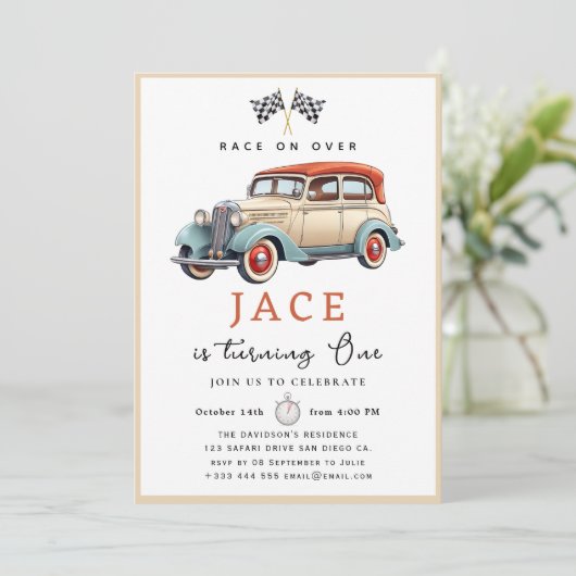 レースカー誕生日招待状 招待状 (スタンド正面)