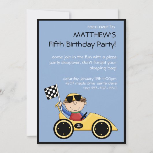 レースカー誕生日招待状 招待状 (正面)