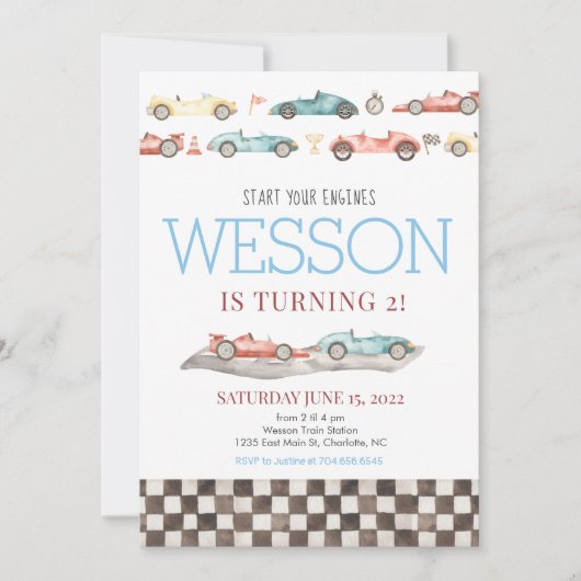 レースカー誕生日招待状 招待状 (正面)