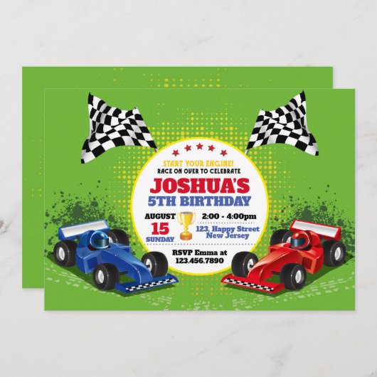 レースカー誕生日招待状 招待状 (正面/裏面)