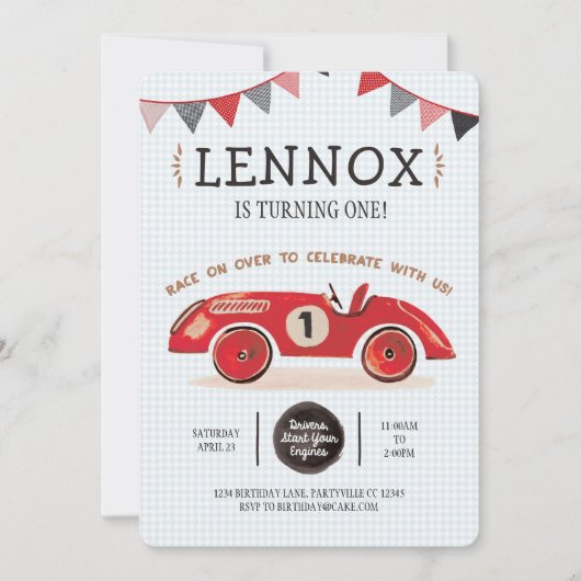 レースカー誕生日招待状 招待状 (正面)