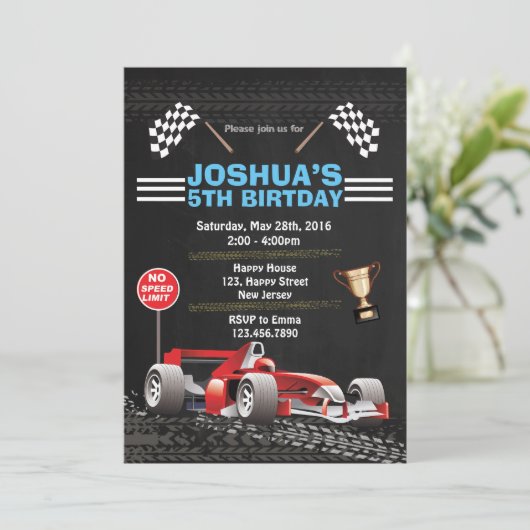 レースカー誕生日招待状 招待状 (スタンド正面)