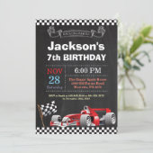 レースカー誕生日招待状。男の子の誕生日パーティー 招待状 (スタンド正面)