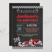 レースカー誕生日招待状。男の子の誕生日パーティー 招待状 (正面/裏面)