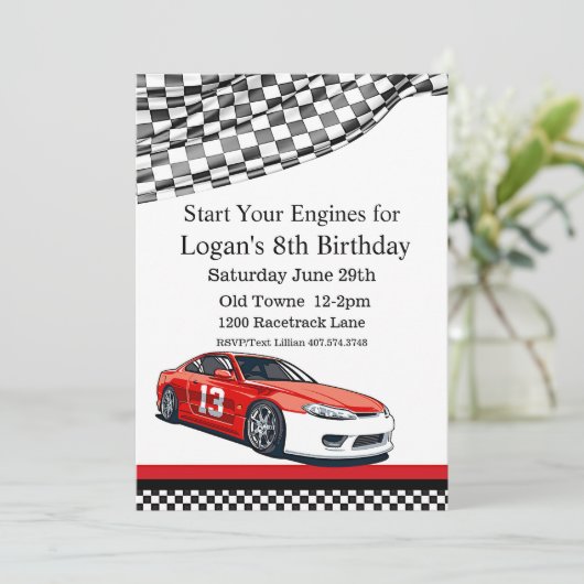 レースカー誕生日第8誕生日招待状 招待状 (スタンド正面)
