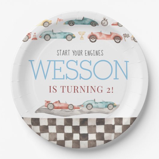 レースカー誕生日紙プレート ペーパープレート (正面)