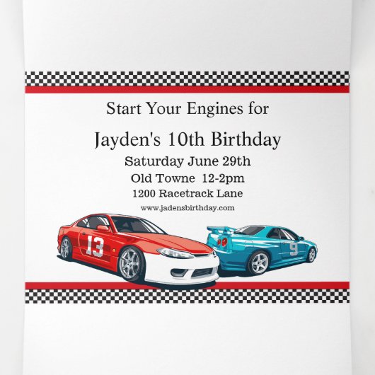 レースカー誕生日10誕生日招待状 三つ折り招待状 (内部中)