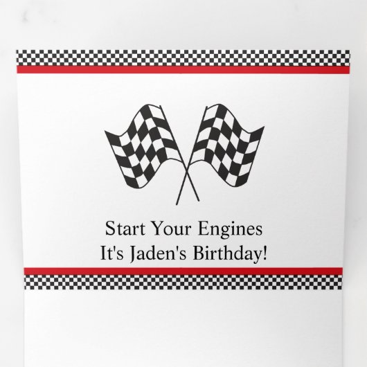 レースカー誕生日10誕生日招待状 三つ折り招待状 (内部最初)