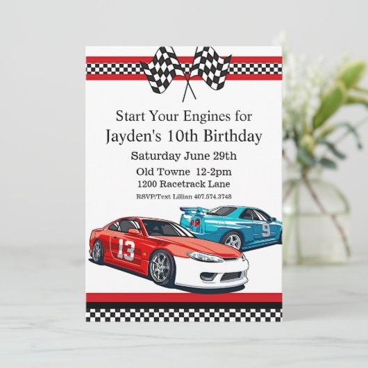 レースカー誕生日10誕生日招待状 招待状 (スタンド正面)
