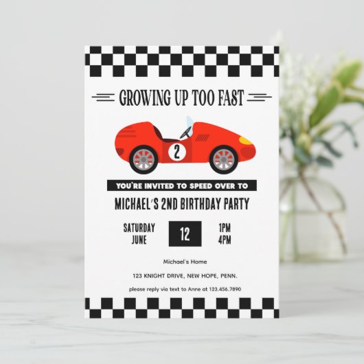 レースカー誕生日、レーシングカーヴィンテージ 招待状 (スタンド正面)