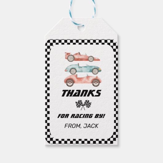 レースカー誕生日，ヴィンテージ車，ありがとう ギフトタグ (正面)
