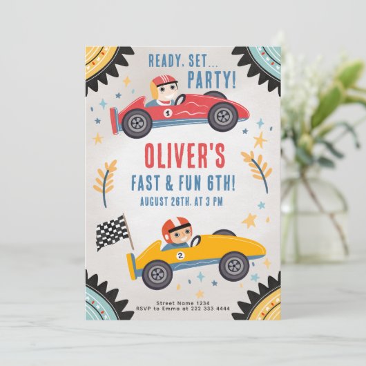 レースカー誕生日Bash 招待状 (スタンド正面)